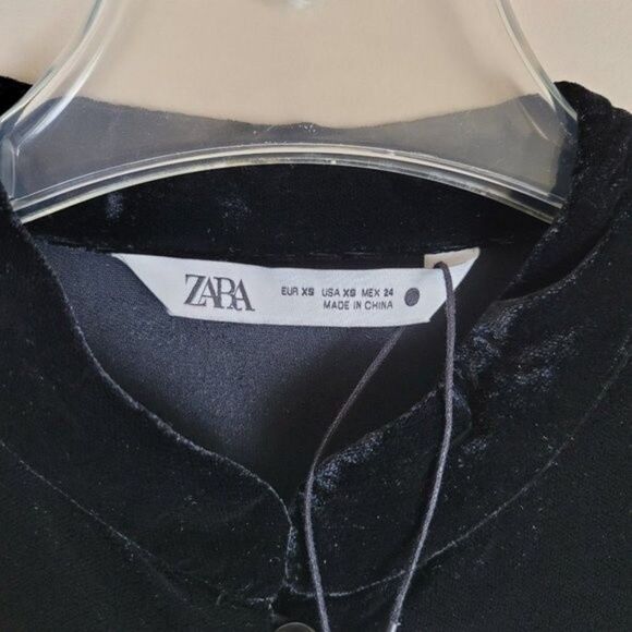 Zara Black Velvet Embroidery Mini Dress Long Sleeve Size XS NWT - Picture 15 of 16